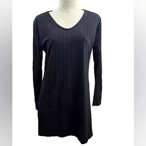 YAK & YETI Black Wave Knit Tunic Shift Shirt Dress Women's M Long Sleeve EUC